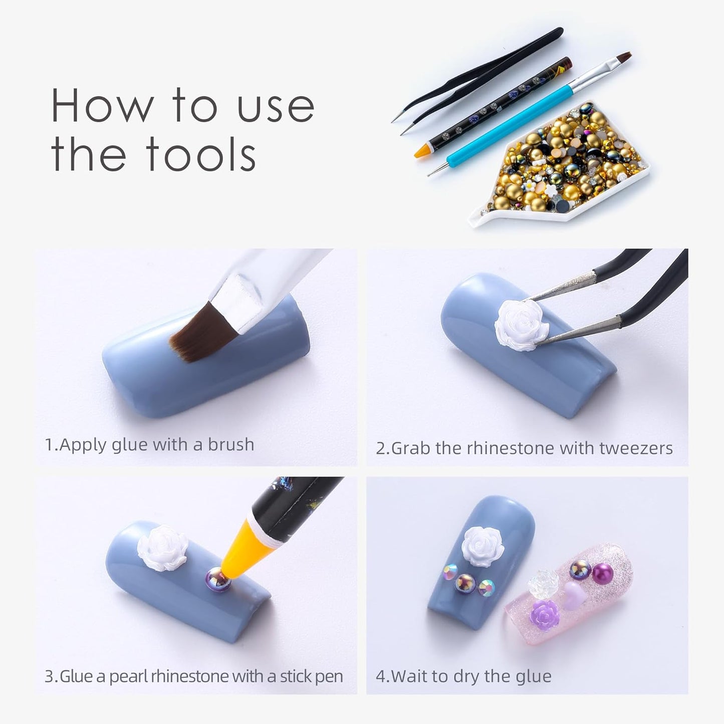 160g Gold Flat Back Pearls Rhinestones for Crafts Mixed Size 3mm-10mm AB Color Round Half Pearls Flatback Pearl Beads and Resin Rhinestones Set for Face Art