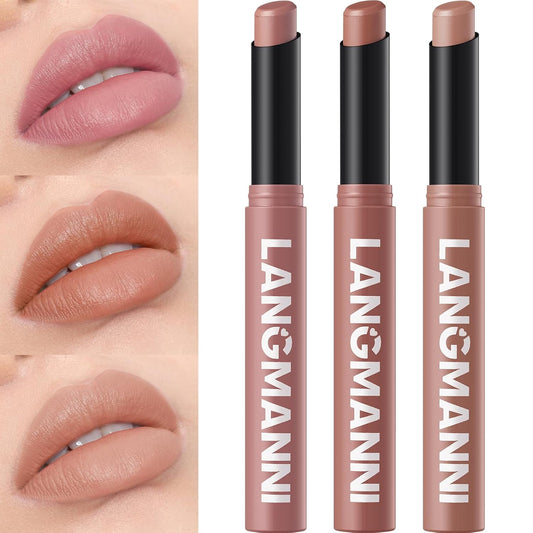 Jolilab 3Pcs Velvet Matte Lipstick Nude Matte Soft Dark Color Stick High Pigmented Long-Lasting Waterproof Lip Stick Lip Balm Beauty Cosmetics Gift for Girls and Women（01#+02#+03#