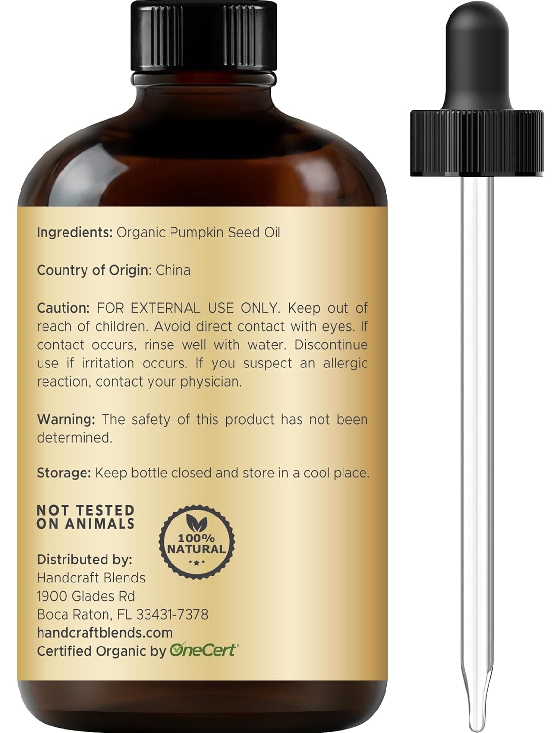 Handcraft Blends Cold-Pressed Organic Pumpkin Seed Oil in Glass Bottle - 4 Fl Oz - 100% Pure and Natural - Premium Grade Carrier Oil for Hair, Skin, Nails, and Body - Massage - Aromatherapy