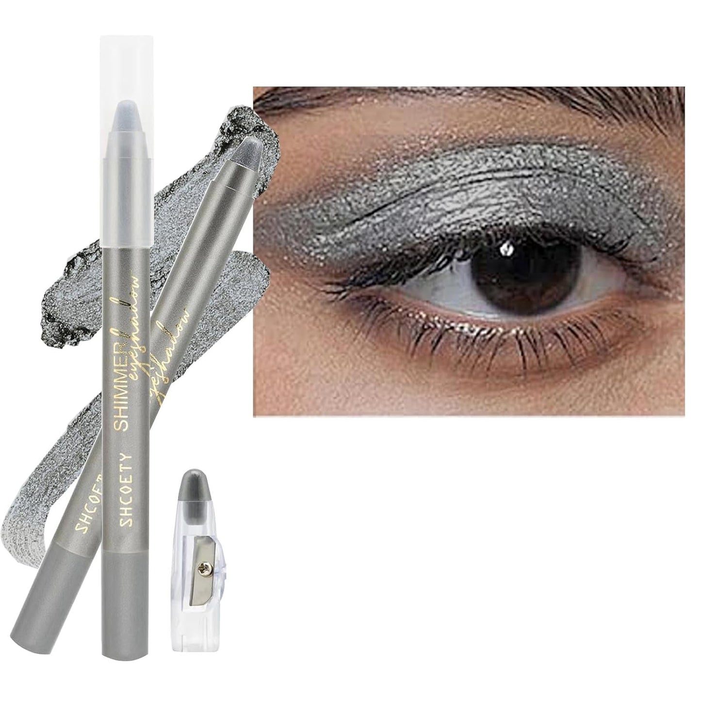 Eyeshadow Stick,Blendable Creamy eyeshadow Eye Brightener Stick, Waterproof Eyeshadow Pencil Long Long Lasting Crayon , Smooth Shimmer Eye Shadow Highlighter Eye Liner Makeup.#1Dark Gray Shimmer