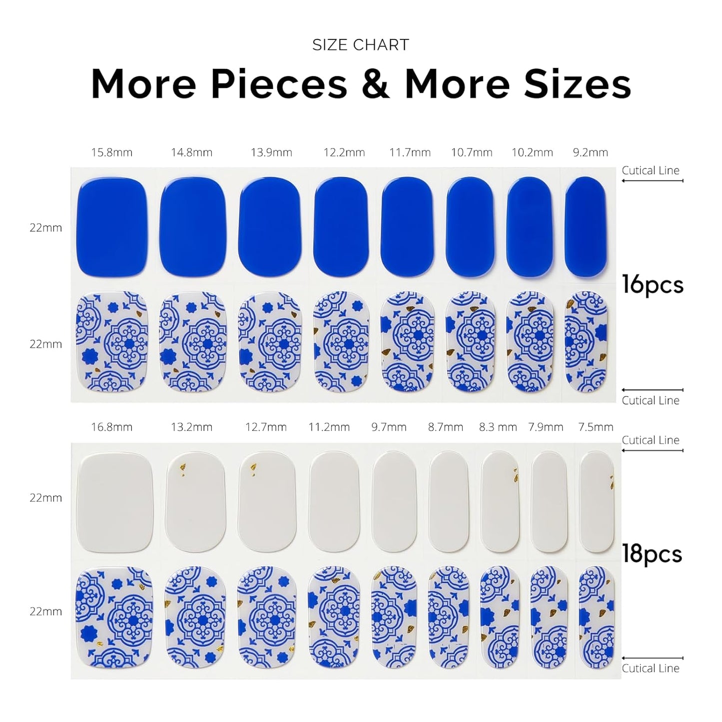 NAILOG Semi Cured Gel Strips - 34 Pcs Nail Stickers Buy 2 Get 1 UV Light | Long Lasting Wraps With Glossy Gel Finish Blue, Cerulean Porcelain