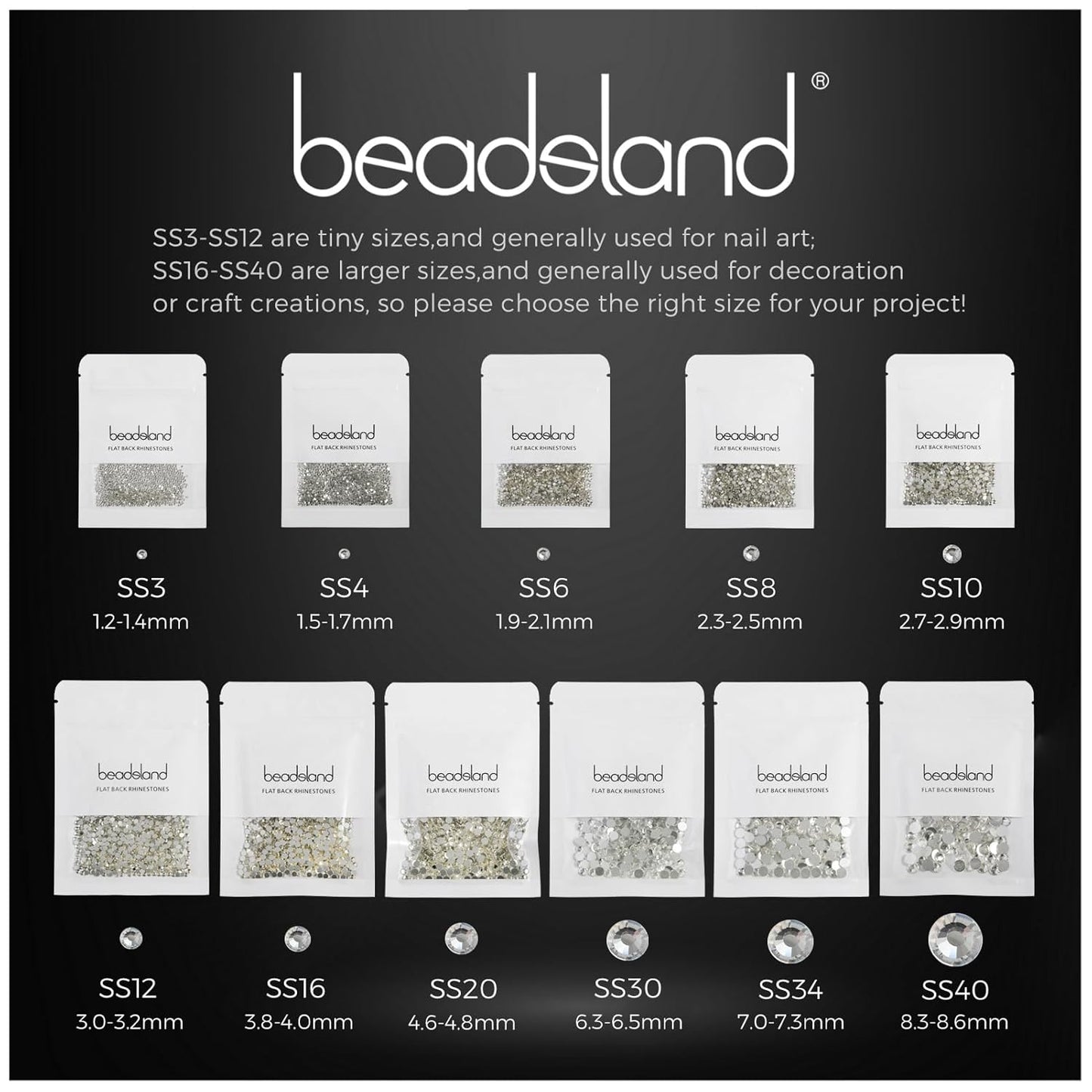 Beadsland 144pcs Flat Back Crystal Rhinestones Round Gems for Nail Art and Craft Glue Fix, Champagne, SS40, 8.4-8.7mm