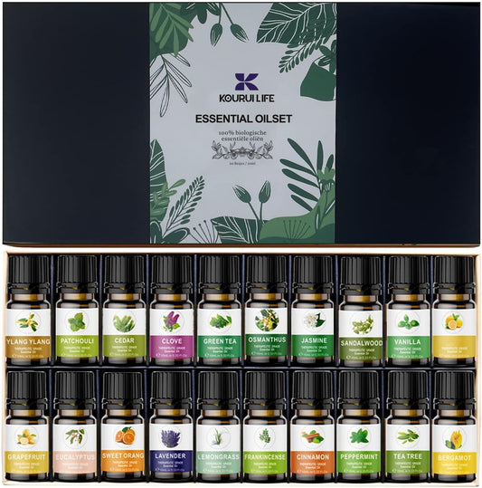 Essential Oils Set of 20x10ml, 100% Organic Essential Oil, Lavender, Ylang Ylang, Tea Tree, Eucalyptus Scented Oil, Essential Oils for Diffusers for Home, Candle Making, Humidifiers (20)