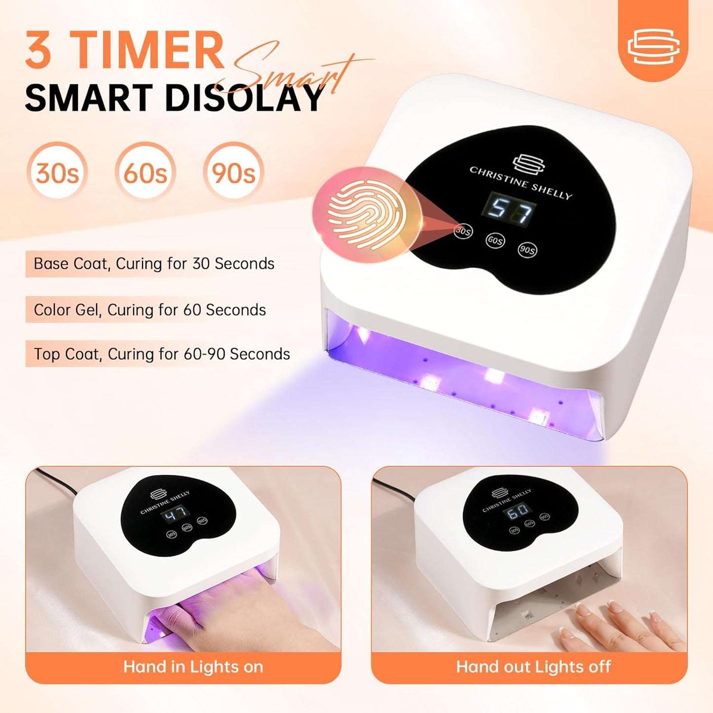 UV Nail Lamp, CHRISTINE SHELLY UV Light for Gel Nails, 48W Plug-in Mini Nail Lamp Nail Dryer with Touch Control Auto Sensor and 3 Timer Settings Nail Light Curing Lamp, Home Salon Nail Art Tools