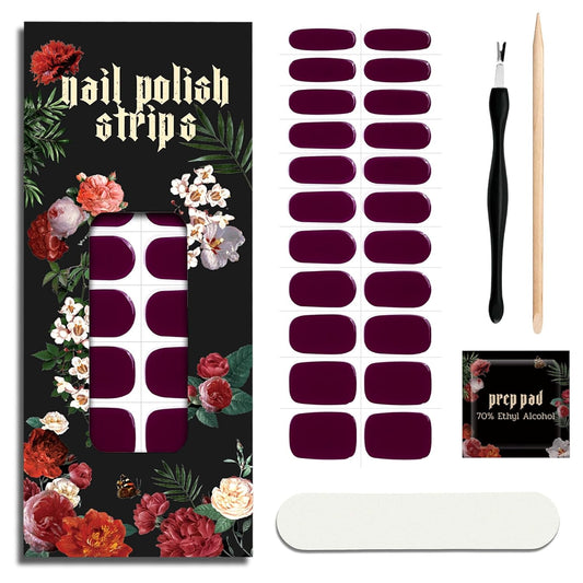 Nail Polish Strips - 22 Pcs Salon Quality Gel Nail Stickers - Long Lasting Wraps (Ruby Night Red)