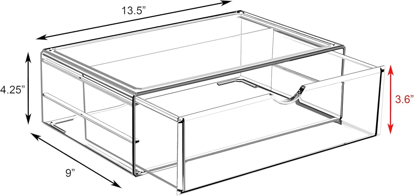 Sorbus Large Stackable Acrylic Drawers - 1 Clear Storage Drawers for Organizing Make up, Nail Polish, Hair Accessories, and Beauty Supplies - Makeup Organizer for Vanity, Bathroom Organizer Countertop