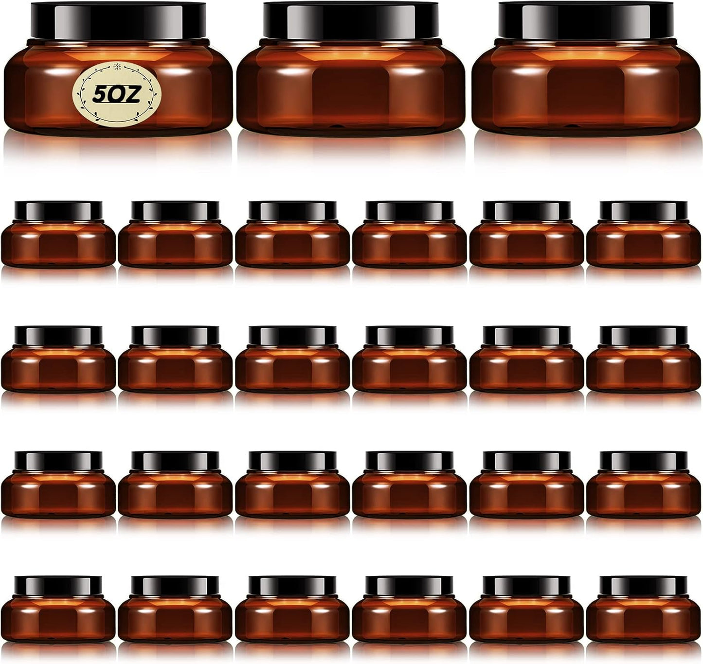 Tessco 24 Pack Plastic Jars with Lids Labels Empty Clear Plastic Jars Round Refillable Cosmetic Containers Body Butter Containers Bulk Sugar Scrub Bottle for Make Up(5 oz,Brown)