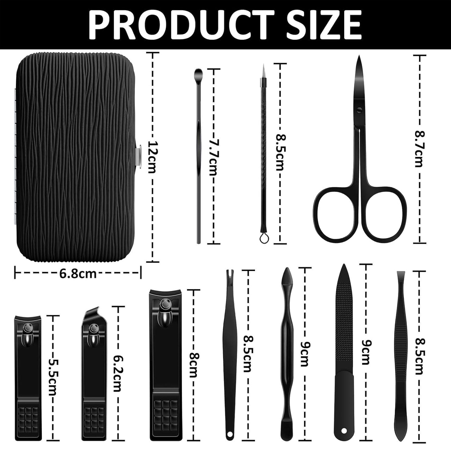 BLESWIN 10 in 1 Manicure Set, Professional Manicure Pedicure Kit for Women, Nail clipper Set for Men, Nail Care Kit with Leather Travel Case, Travel Nail Kit for Friends Parents Gift (Black)
