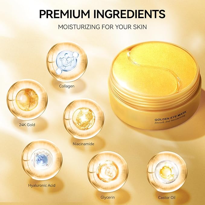 Under Eye Patches for Dark Circles and Puffiness, 60Pcs Under Eye Mask for anti Wrinkles & anti Aging, 24K Gold Eye Gel Pads with Collagen to Reduce Eye Bags, Puffy Eyes Treatment, Hydrating Eye Mask