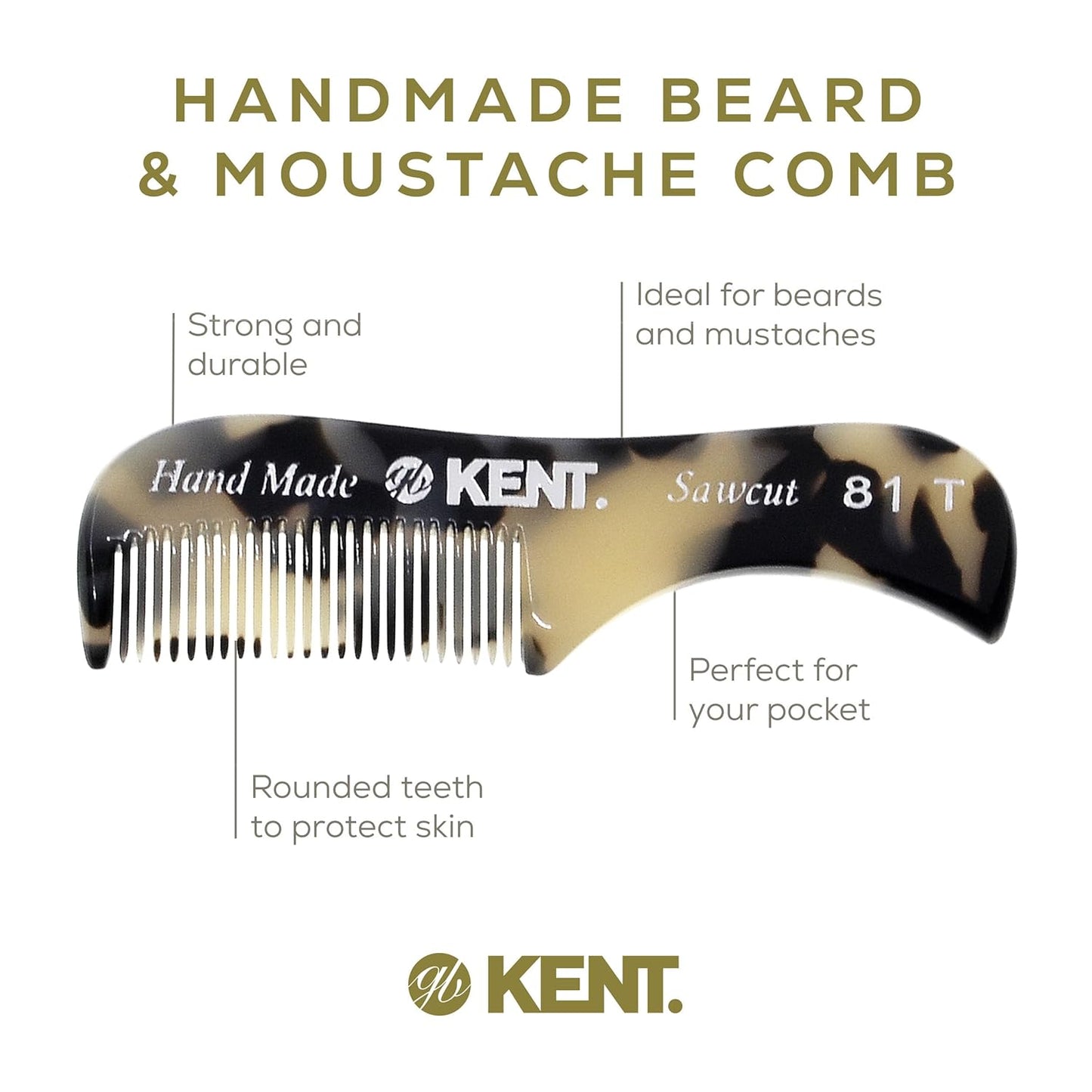 Kent FOT TW - 81T TW Beard Comb Set Pocket for Men - Pocket Combs Kit for Men for Travel and Home, Mustache Comb for Mens, Mini Beard Set for Mens Grooming, Handmade Combs Grooming Set