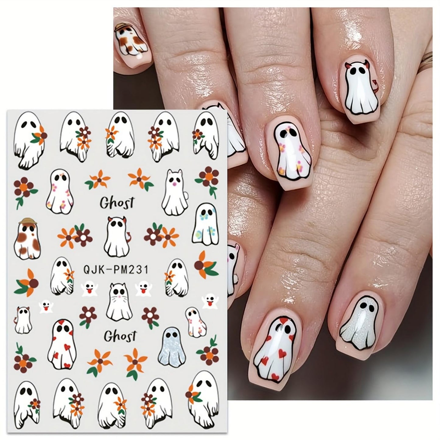 9 Sheets 3D Halloween Nail Art Stickers Self-Adhesive Cute Skull Pumpkin Bat Ghost Spider Designs Cartoon DIY Flowers Nail Art Stickers Decals Halloween Nail Supplies for Women Nails Art Decoration