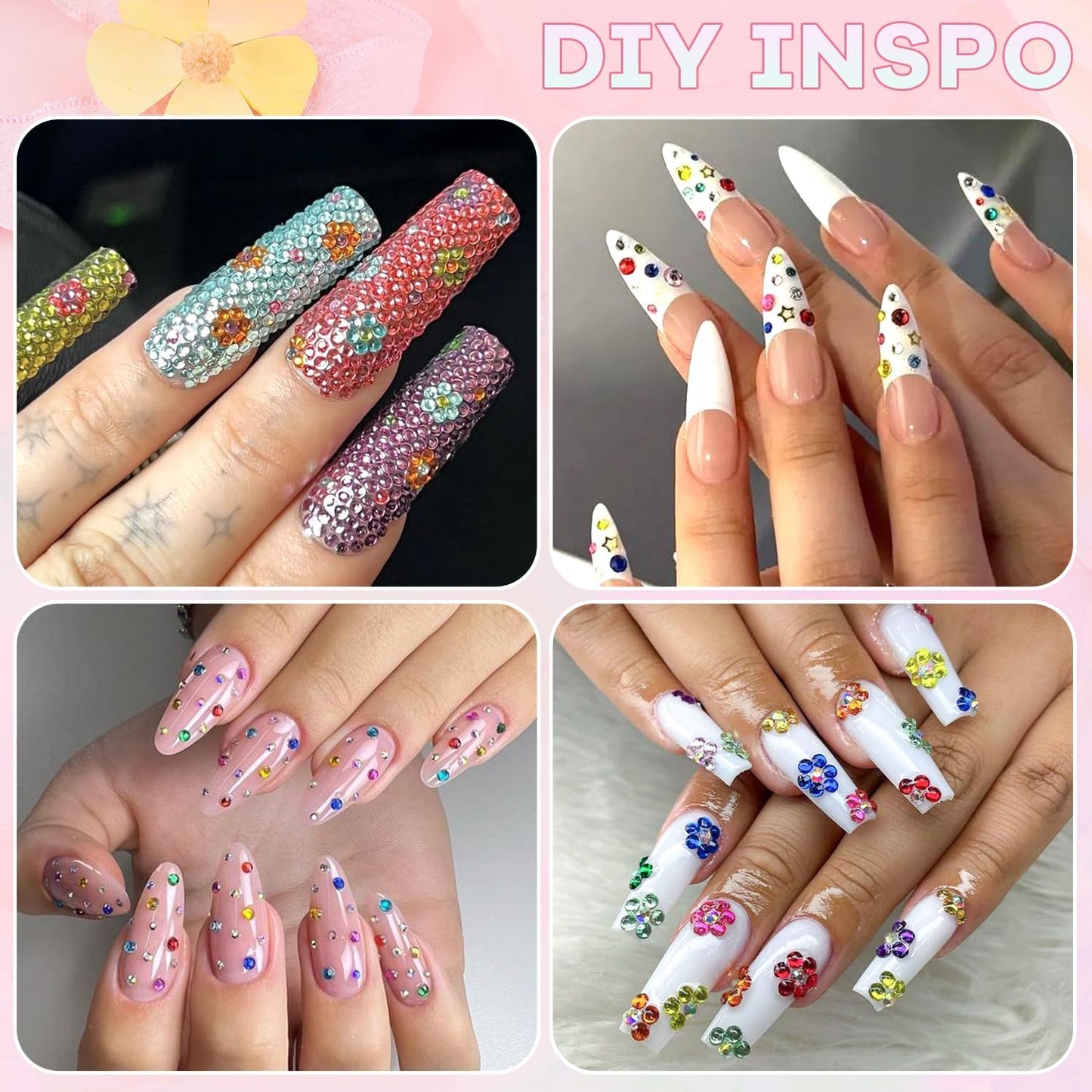 4200Pcs Glass Crystal Small Rhinestones for Nail Art, Colourful SS3-SS10 Flatback Bedazzling Gems, Nail Rhinestones and Gems Crystals Charms for Acrylic Tips Manicure Decor