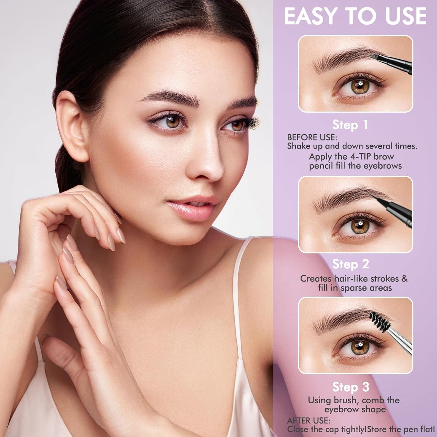 LAVONE Eyebrow Pencil, 2-In-1 Waterproof Eyebrow Pen, with 3 Tip Microblading Eyebrow Pen and Ultra-Precise Brow Pencil, Dual-ended Eyebrow Brush, for Eyebrow Makeup - Taupe