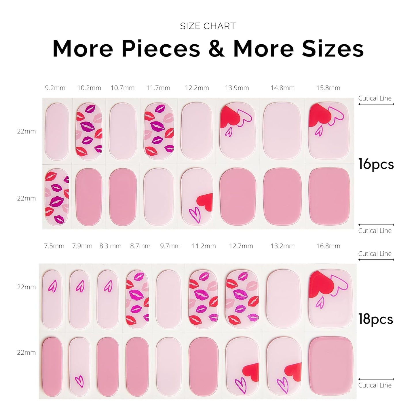 NAILOG Semi Cured Gel Nail Strips for Valentine's Day, 34 pcs Salon-Quality Gel Nail Stickers, Long Lasting Nail Wraps for Women with Soft Gel Finish Pink(Seal of Love)
