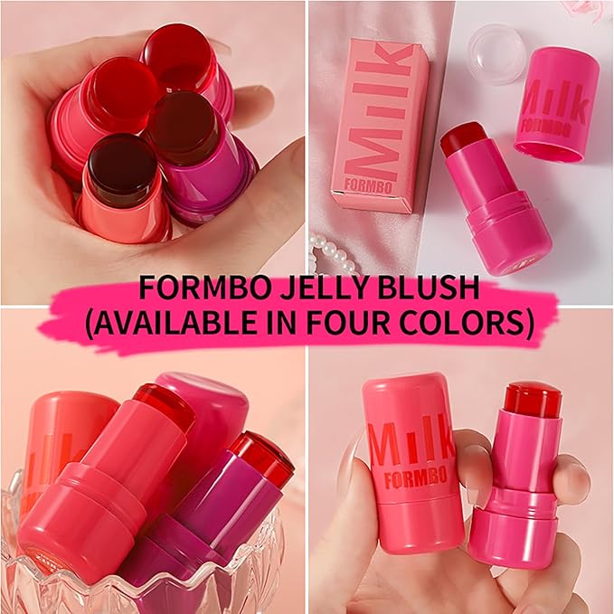 Cooling Water Jelly Tint Blush Makeup Blush Stick 3-in-1 Lip and Cheek Tint Stain Jelly Blush Multi-use Clear Glossy Gel Blush,0.18 Oz (Burst Poppy Pink, 0.18 Oz)