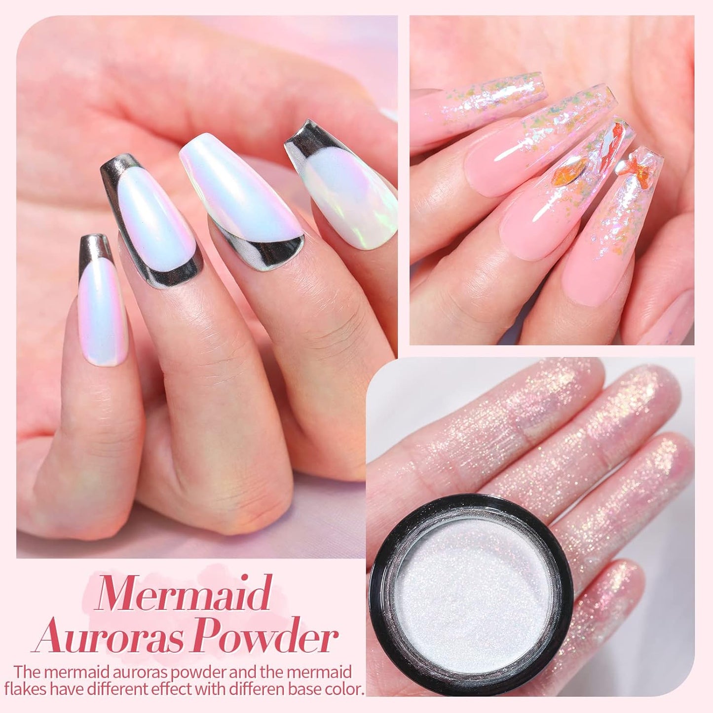 BORN PRETTY Chrome Nail Powder Holographic Nail Art Auroras Mermaid Pearl Nail Powder Reflective Glitter Manicure Pigment Chrome Powder 6 Boxes
