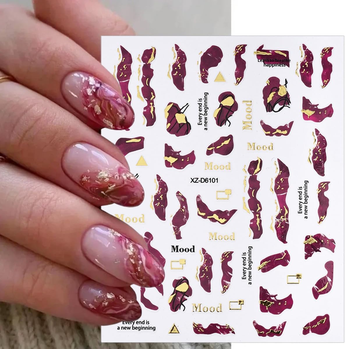 6 Sheets Marble Nail Stickers 3D Bronzing Gold Marble Nail Art Stickers Blooming Nail Decals Watercolor Smudge Summer Nail Sticker Self-Adhesive Foil Sticker for Women Girls Acrylic Nail Decorations