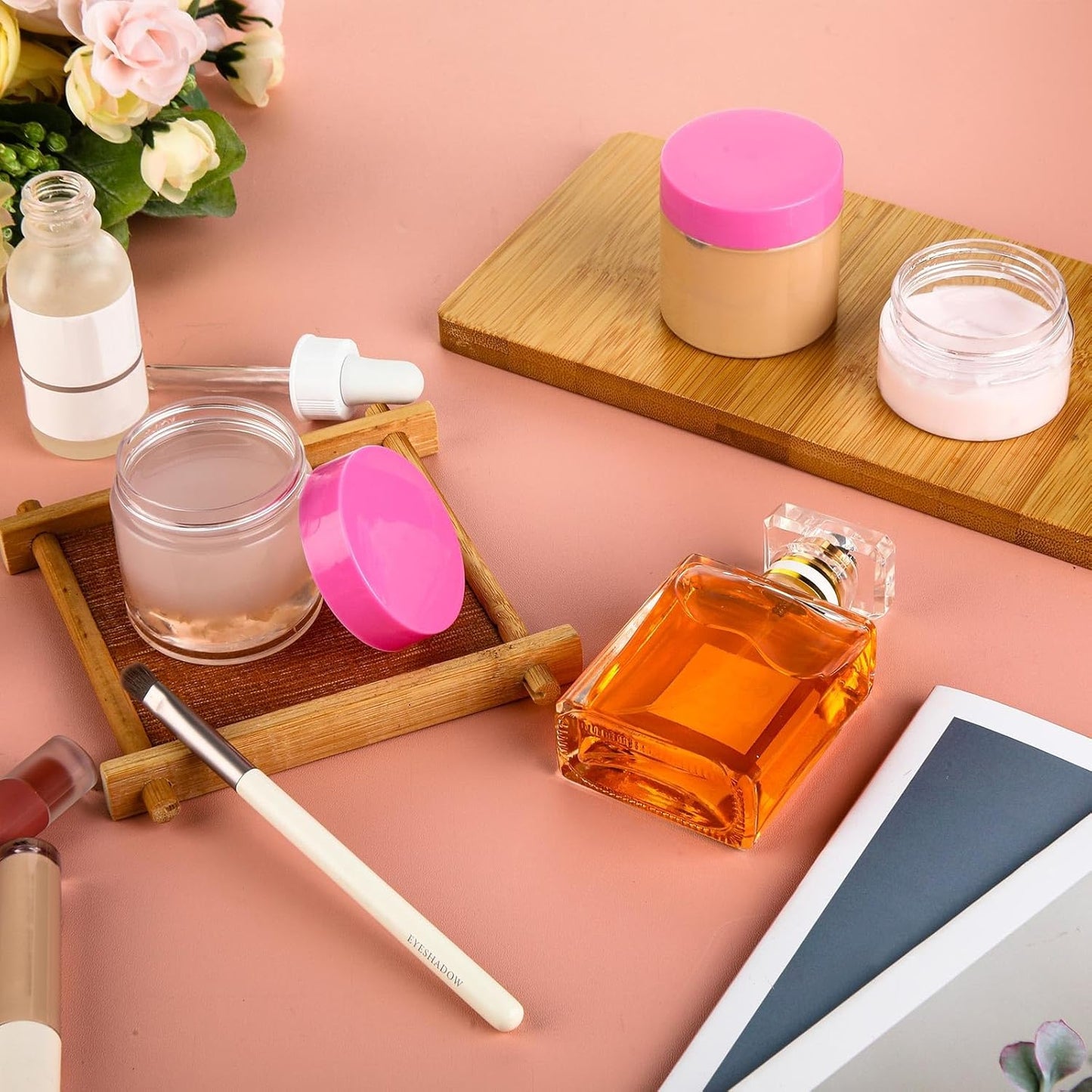 Patelai 4 Pieces Round Wide-mouth Leak Proof Plastic Container Jars with Lids for Travel Storage Makeup Beauty Products Face Creams Oils Salves Ointments DIY Making(2 Ounce,Pink)