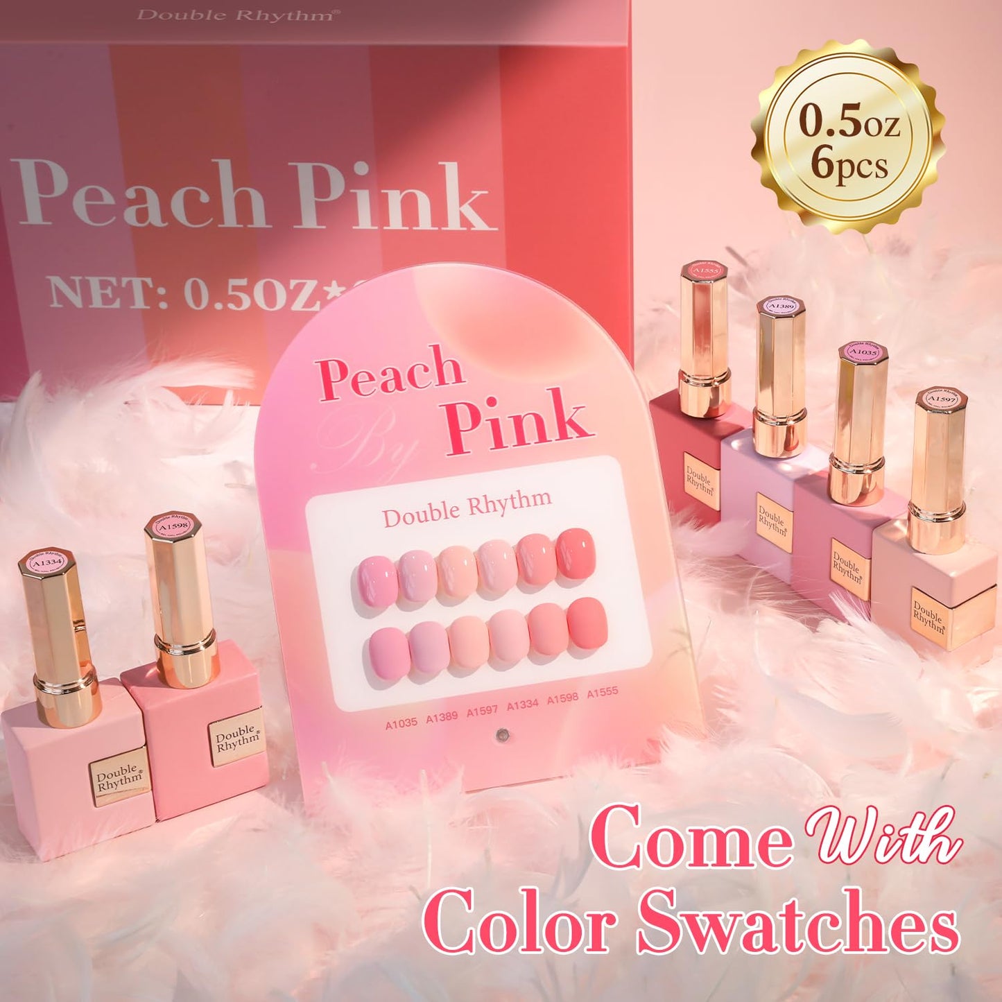 Double Rhythm 6 Pcs 15 ML Gel Polish Set Same Color Same Bottle Soak Off Gel Polish Kit Nail Art Manicure Salon DIY at Home for Women (Light Pale Peach Pink Orange Rose-T6-19)