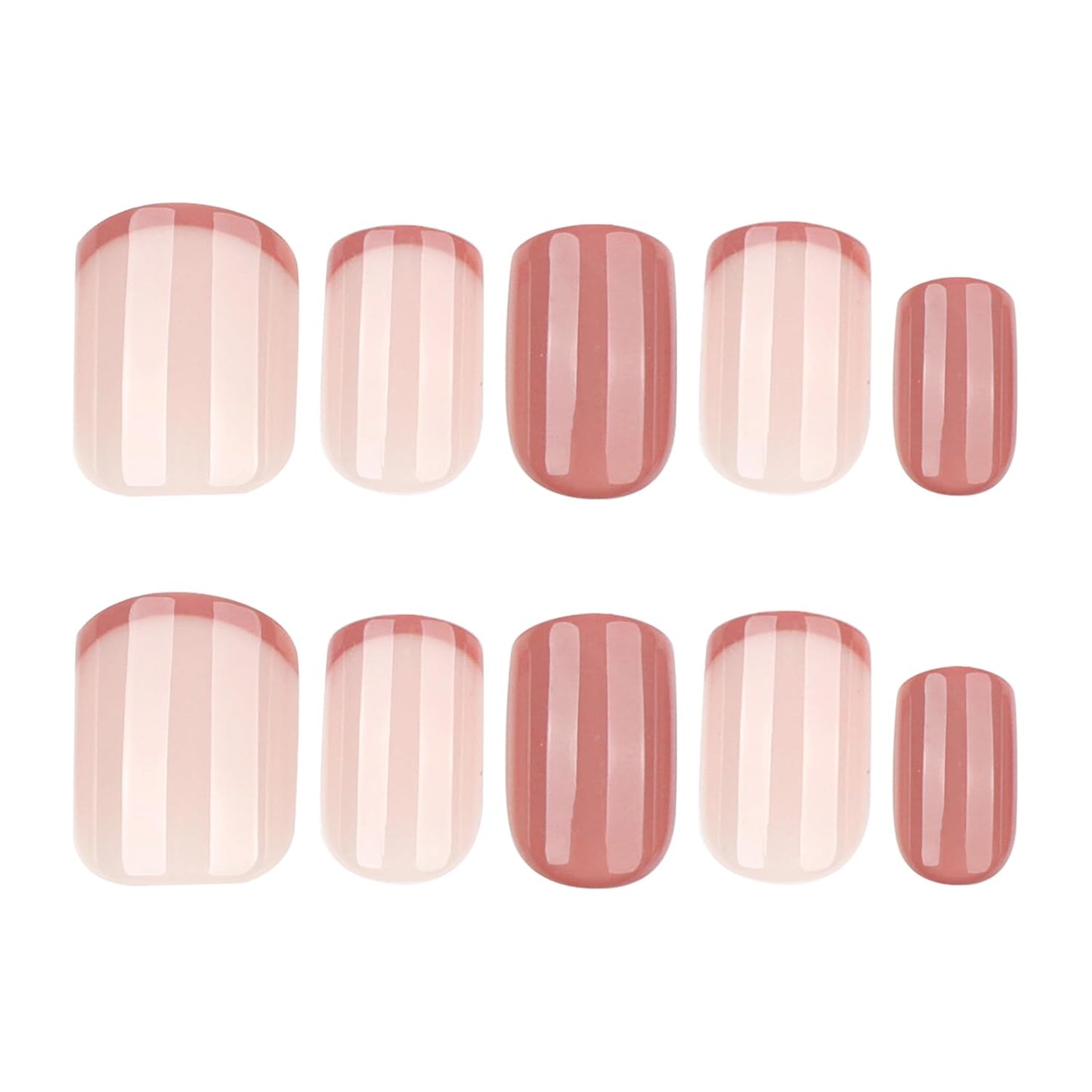 Brown French Tips Press On Nails Short, Acrylic Press On Nails Square with Nail Glue, Glossy Fake Nails Kit, Thick Natural Reusable Glue On Nails for Women, 24Pcs