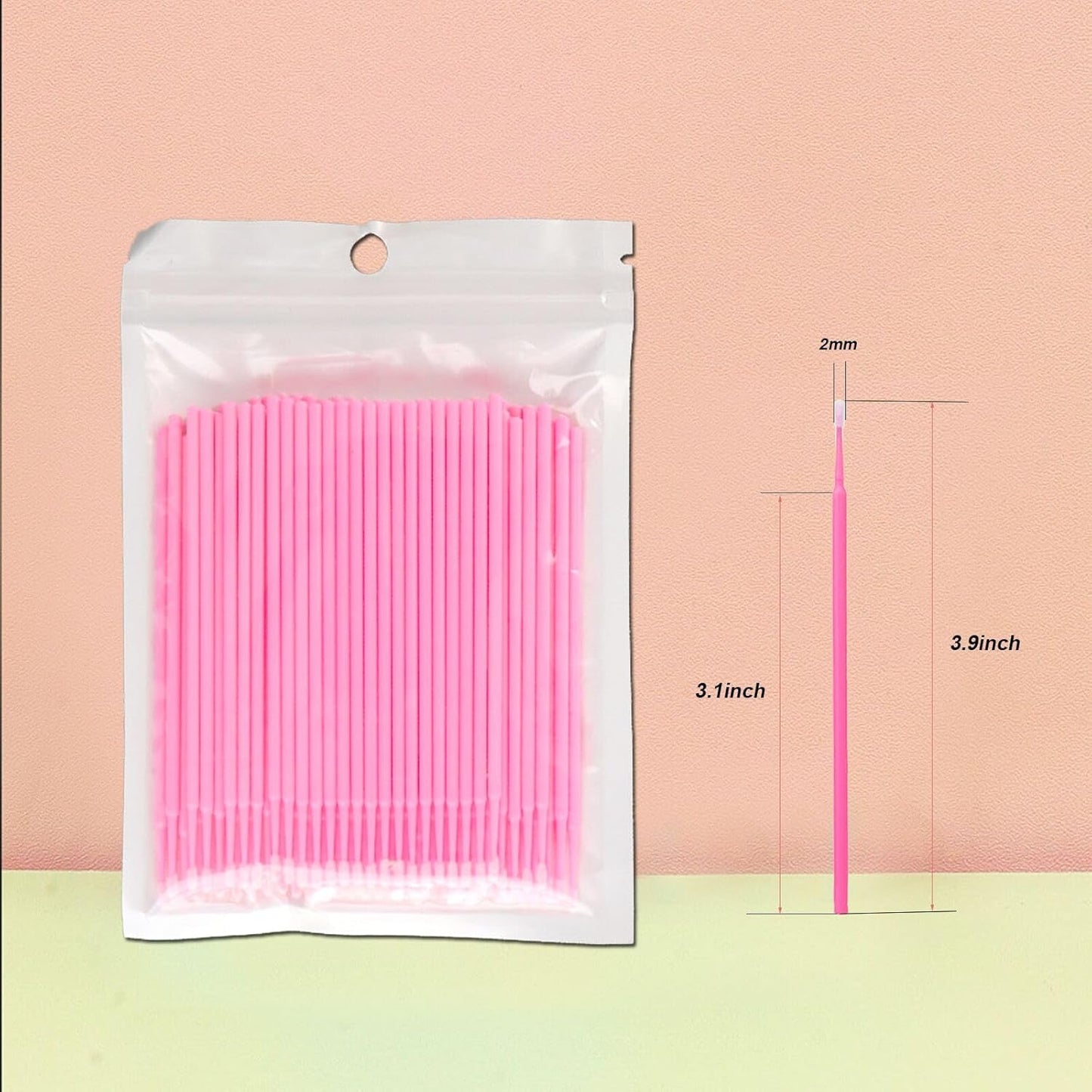 600PCS Microswabs for Eyelash Extensions，Disposable Micro Applicators Brush for Cleaning and Applying Make-up Pink (Head Diameter: 2.0mm)