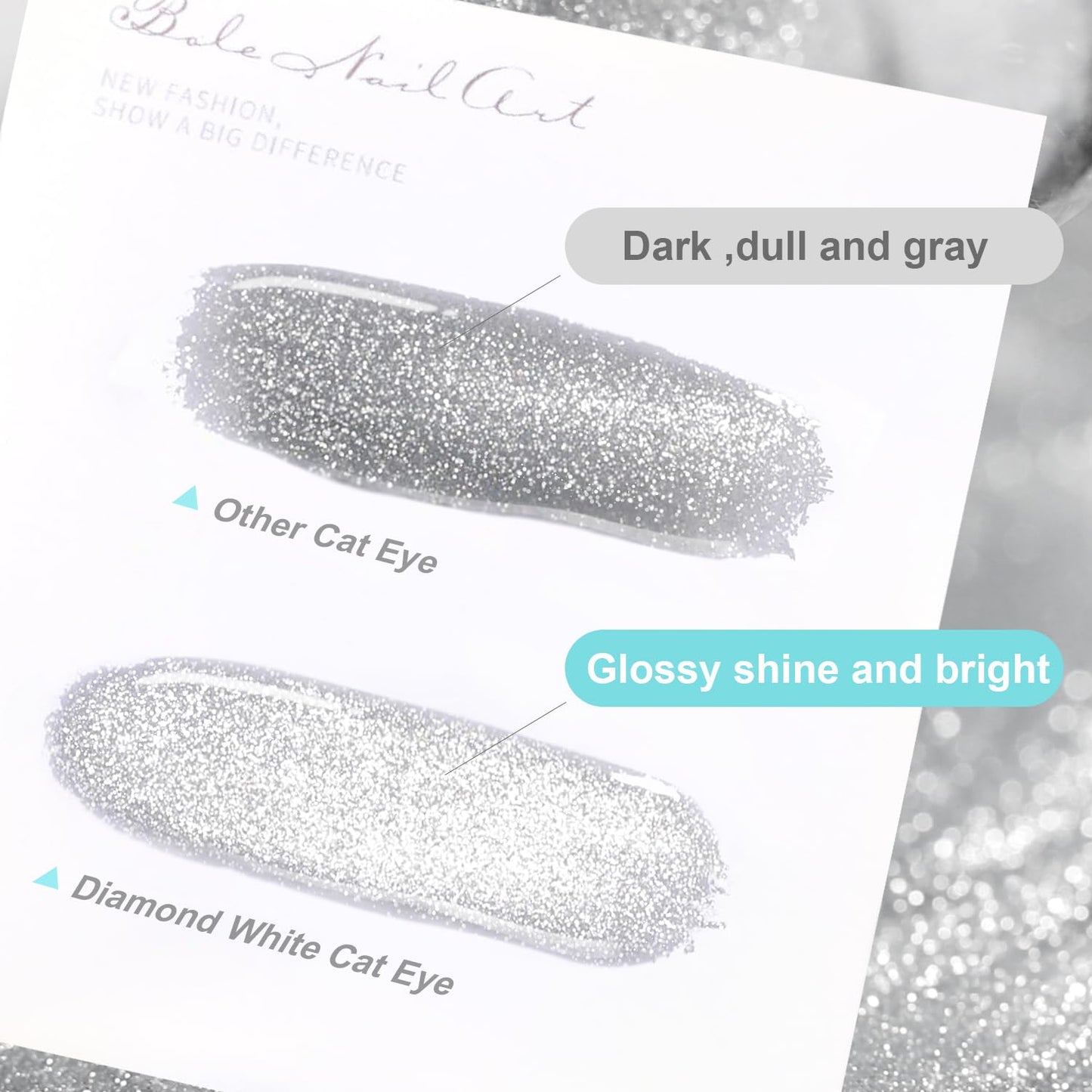 RARJSM Silver Diamond Cat Eye Gel Nail Polish Reflective Translucent Clear White Glitter Cateye Gel Polish 15ml Single Bottle with Magnet Stick UV LED Curing Requires Soak Off for Home Salon