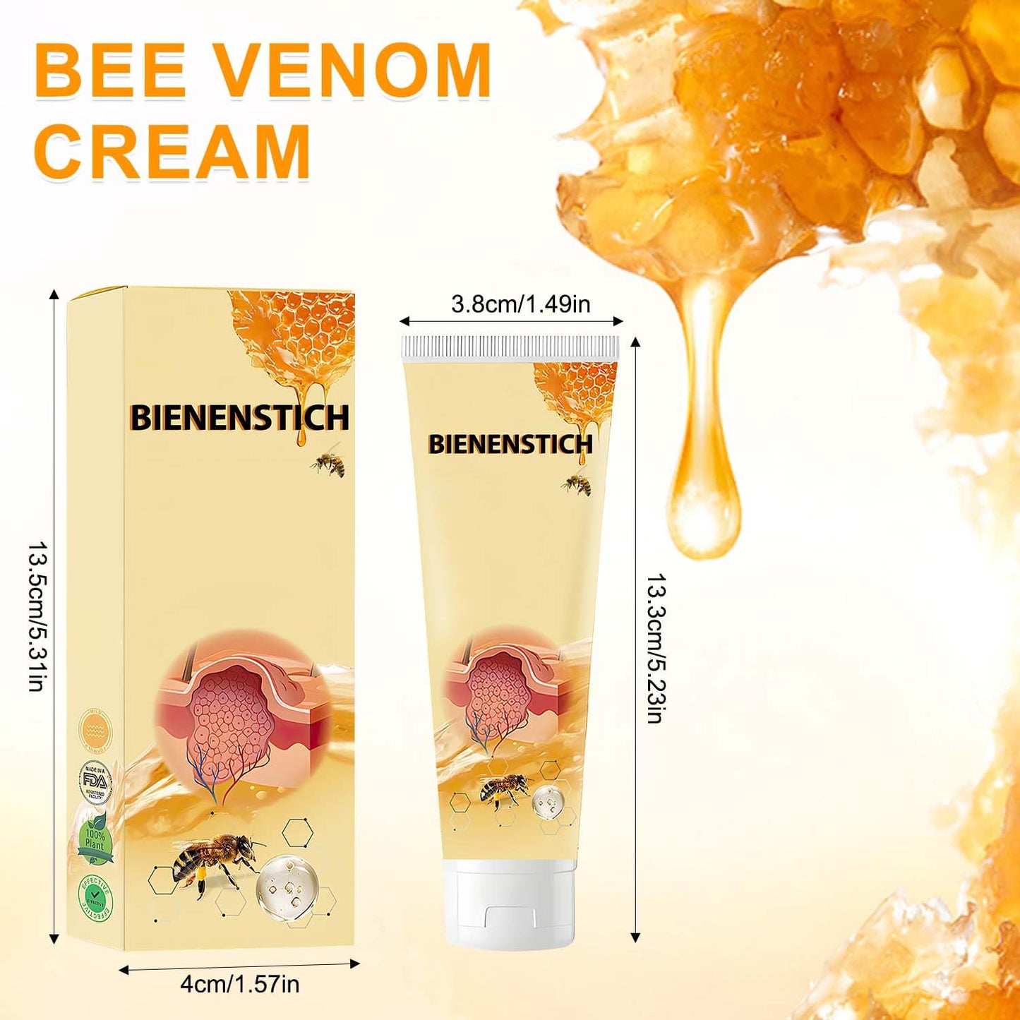 Bee Venom Cream, Professional Bee Venom Cream for All Parts of Neck, Waist, Back, Hands, Feet, and Legs（2Pcs）