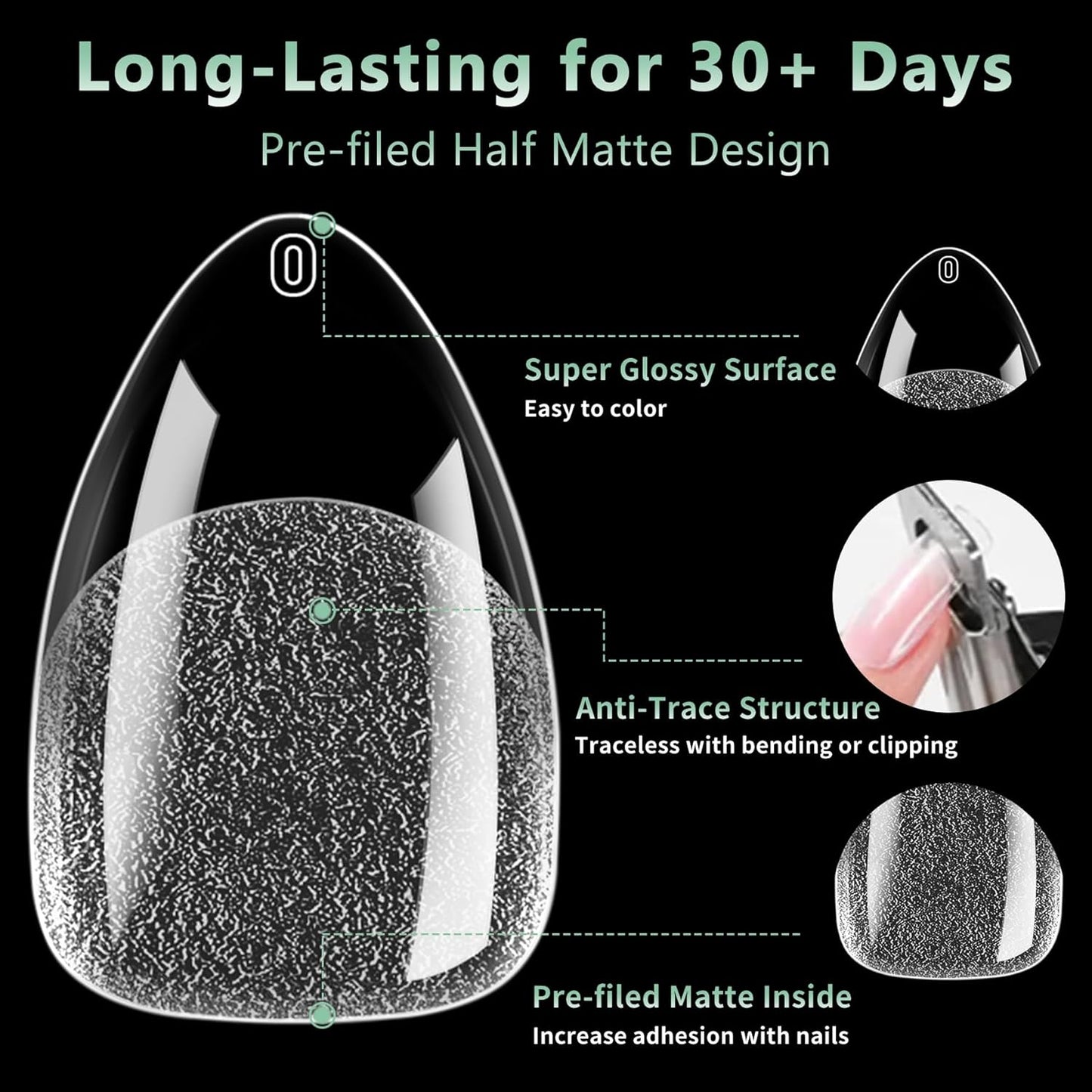 Short Almond Nail Tips, 216pcs Soft Acrylic Fake Nails Gel Nail Tips, Full Cover Pre-Shaped Matte Clear Press on Nails for Extension, Diy at Home Manicure 12 Sizes