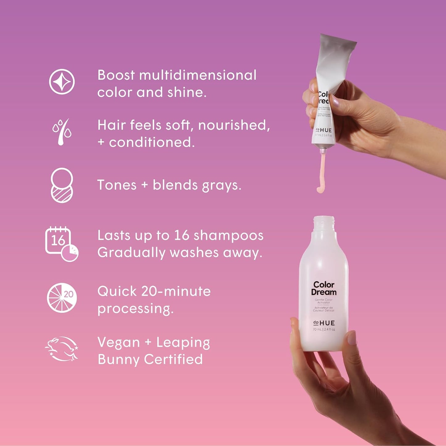 dpHUE Color Dream, Golden Blonde - Ammonia-Free, Demi-Permanent Hair Color - Lasts 16 Washes - Boosts Shine - Paraben & Sulfate Free, Leaping Bunny Certified