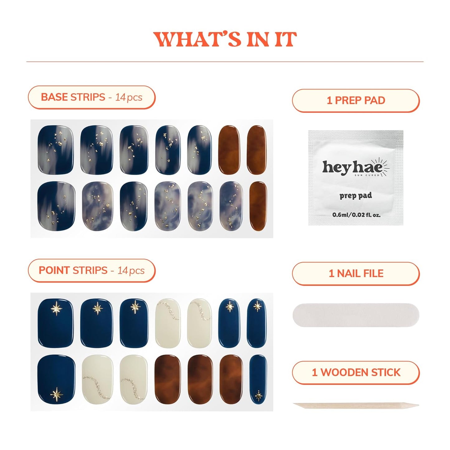 Semi Cured Gel Nail Strips | No LED Lamp Needed | Marble, Blue, Spring | Easy Apply & Remove, Salon Quality | Includes 28 Strips, 1 Prep Pads, Nail File & Wooden Stick - Hey, Dreaming of You