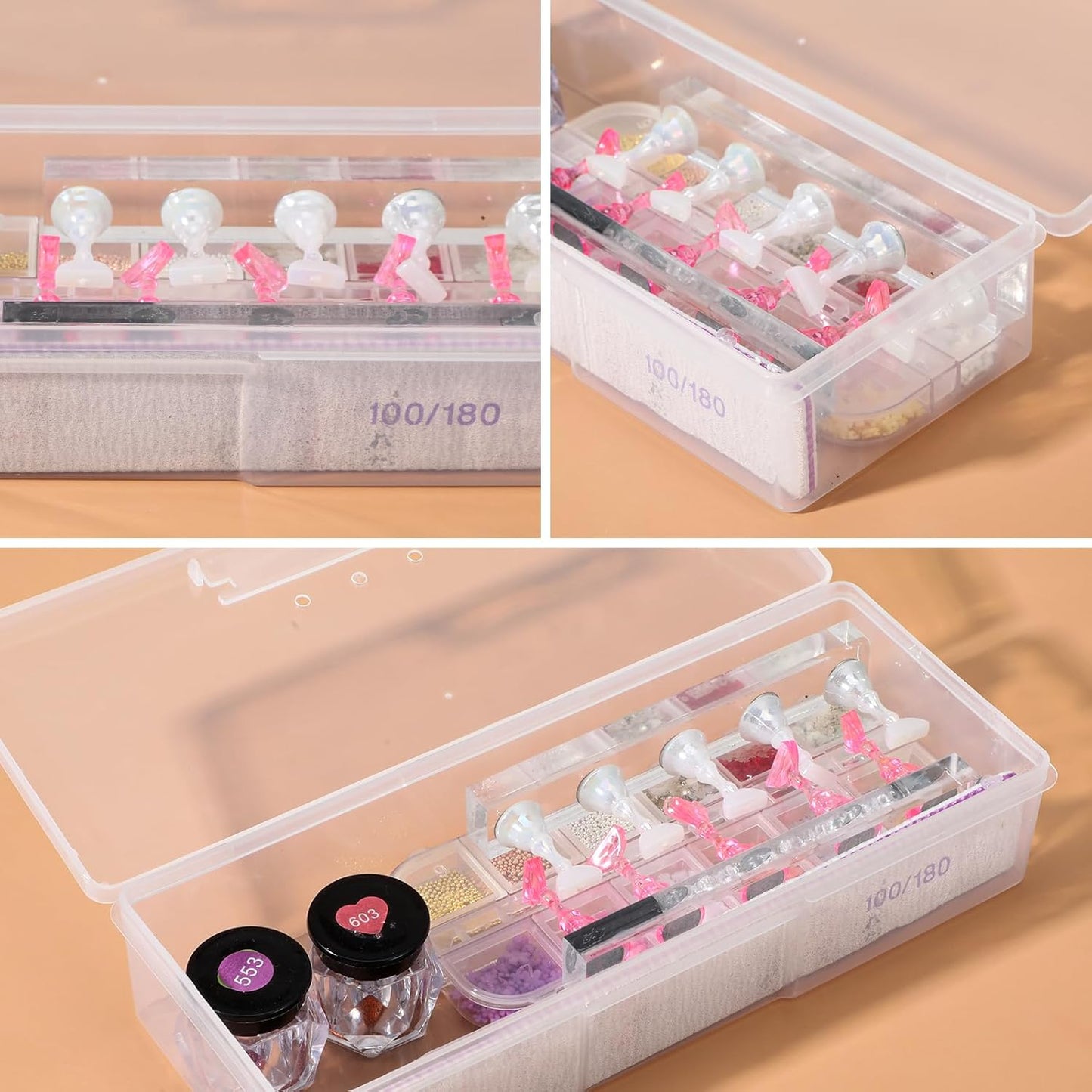 12Pcs Clear Manicure Tool Box, Personal Nail Box Storage Case for Organizing, Plastic Nail Tool Box for Manicure Pedicure Kit
