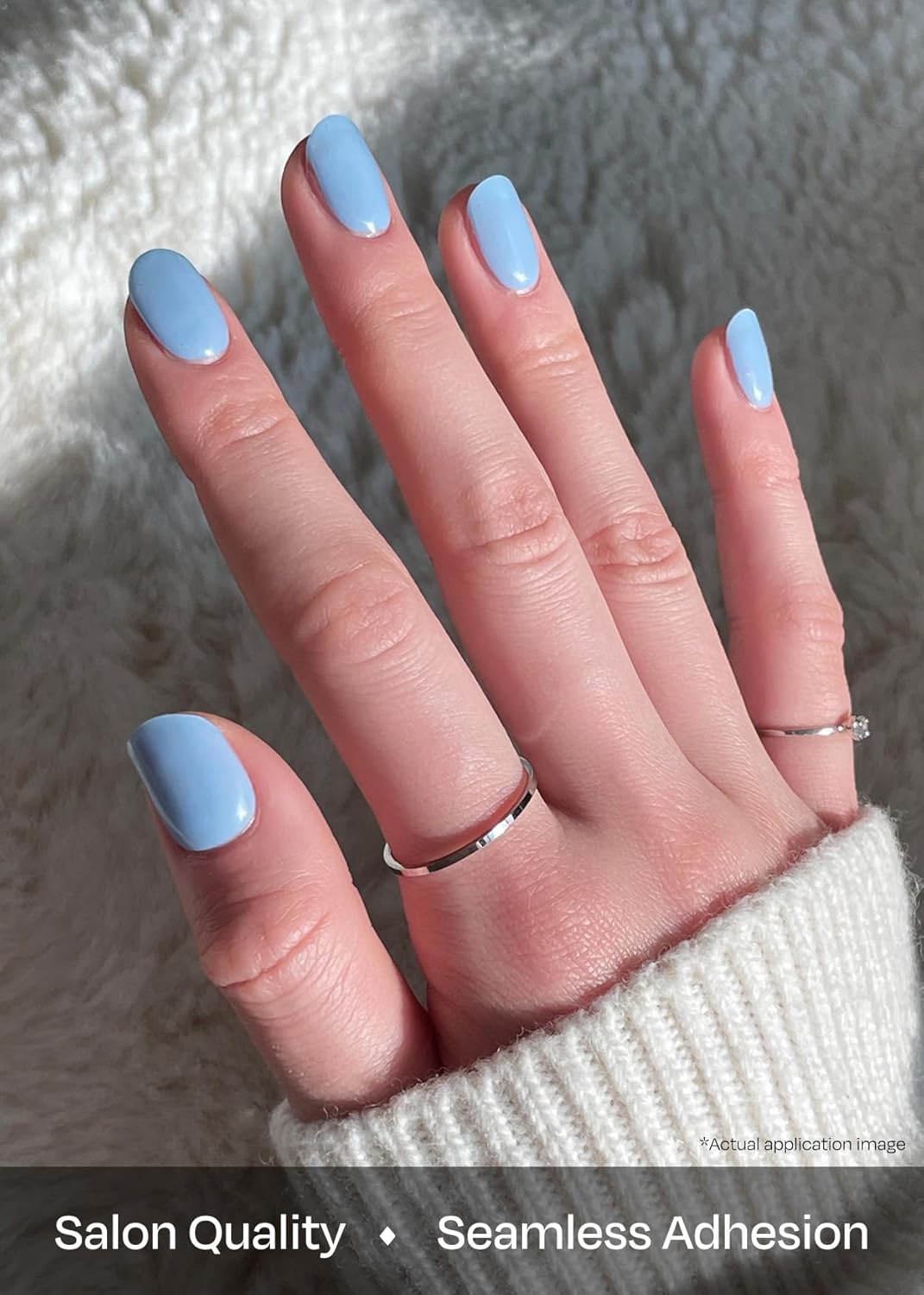 ohora Semi Cured Gel Nail Strips (N Cream Sky) - Blue, Solid, Works with Any UV/LED Lamps, Salon-Quality, Long Lasting, Easy to Apply & Remove - Includes 2 Prep Pads, Nail File & Wooden Stick