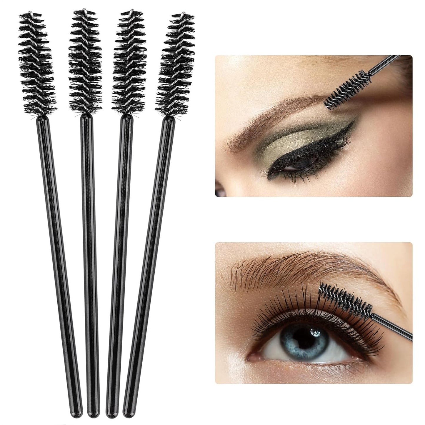 BTYMS 500 Pieces Disposable Mascara Wands Eyelash Brush Brow Brushes Applicators Lash Spoolies for Eye Lash Extension - Black