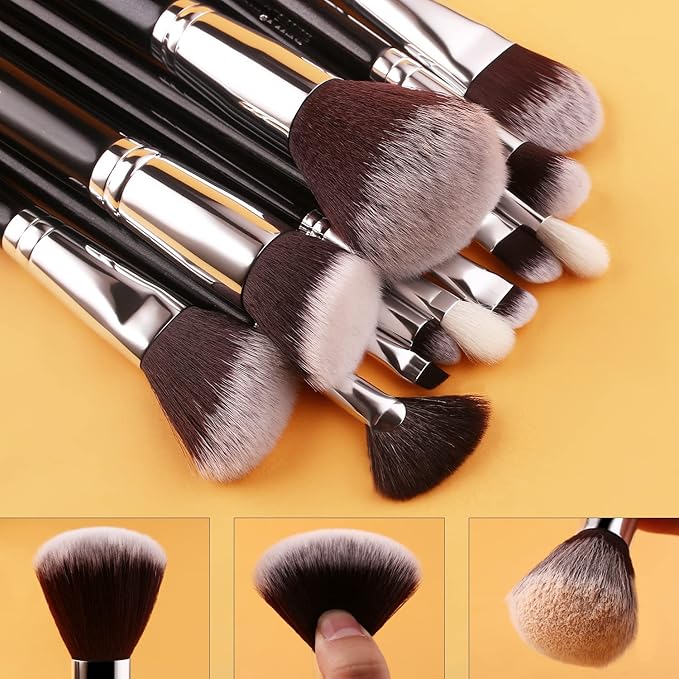 BEILI Makeup Brushes 12pcs Makeup Brushes Set with Holder Premium Synthetic Kabuki Foundation Brush Blending Blush Concealer Full Face Makeup Brushes Kit With Gift Box(Black)