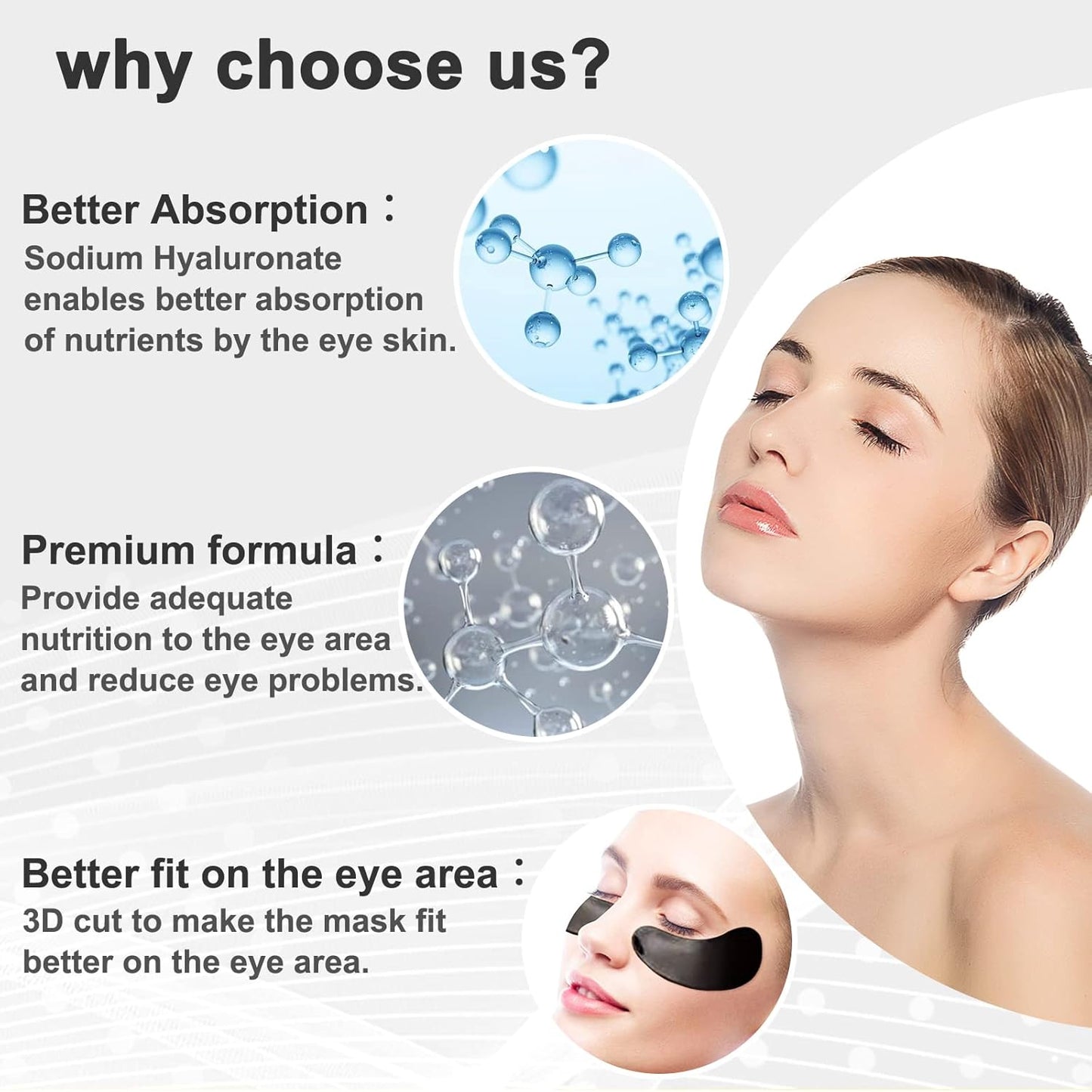 Permotary 30 Pairs Gel Collagen Eye Pads,Crystal Collagen Under Eye Mask for Moisturizing,Reducing Fine Lines&Dark Circles& Puffy Eyes Under Eye Patch for Women Men, Black