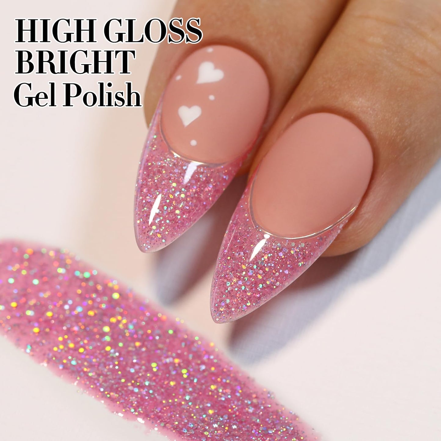 Double Rhythm Gel Polish 15ML Glitter Shimmer Reflective Holographic Color Magnetic for Nail Art Salon DIY at Home (Rose Pink-B1143)