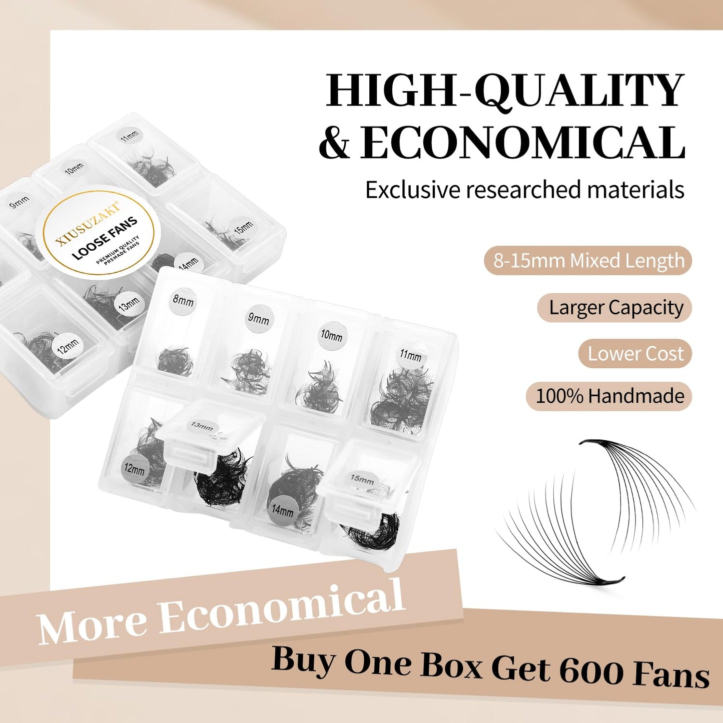 Premade Fans Eyelash Extensions 600 Fans 16D Volume Lash Extensions 0.05 Thickness Eyelash Extension C Curl Premade Lash Fans Mix 8-15mm Fluffy Soft Handmade Loose Fan(600Fans-16D-0.05-C,8-15mm)