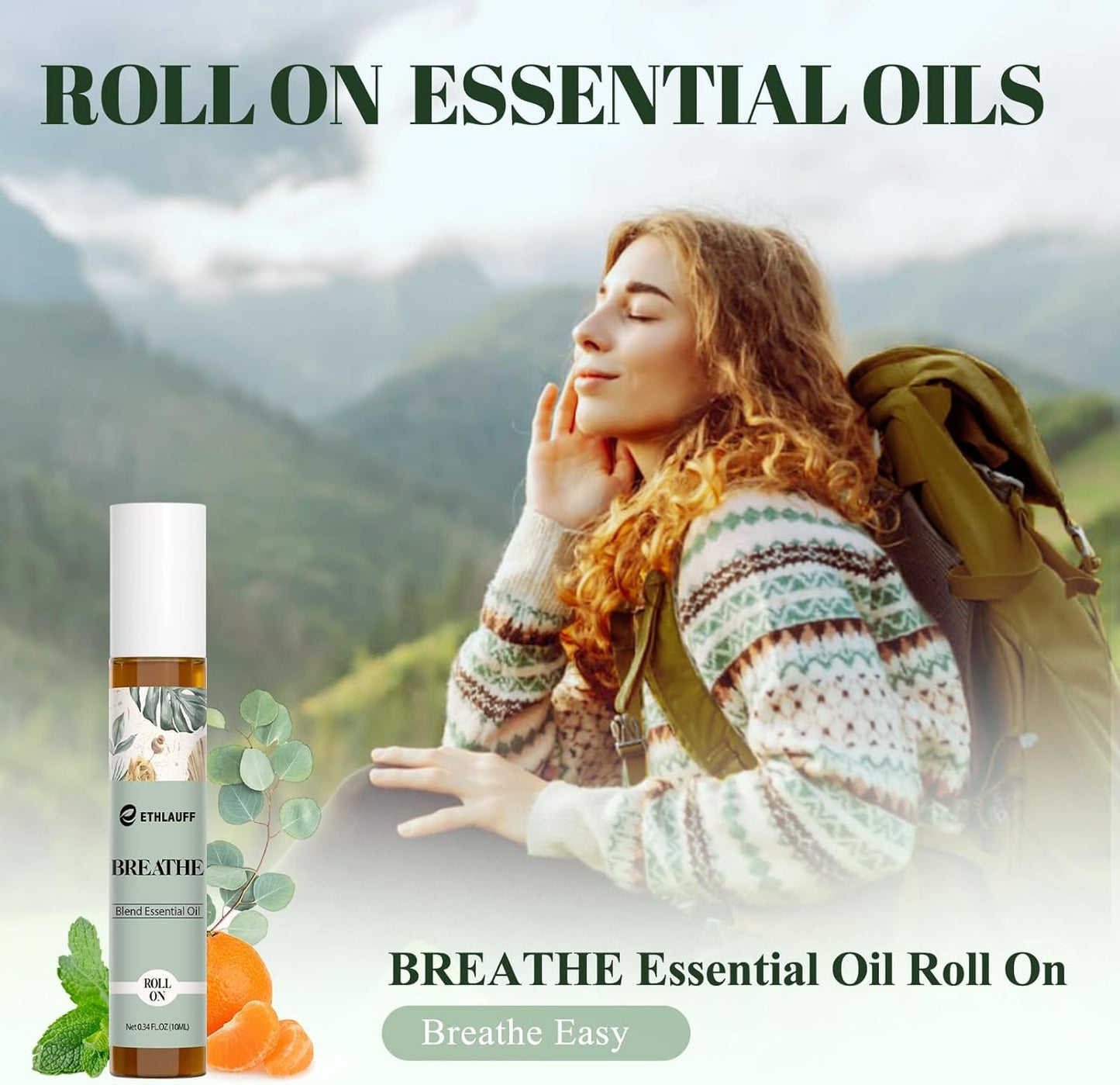 Breathe Essential Oil Blend 10 ml, Breath Easy Essential Oil Roll On, Natural Breathing Support for Sinus Relief, Headache