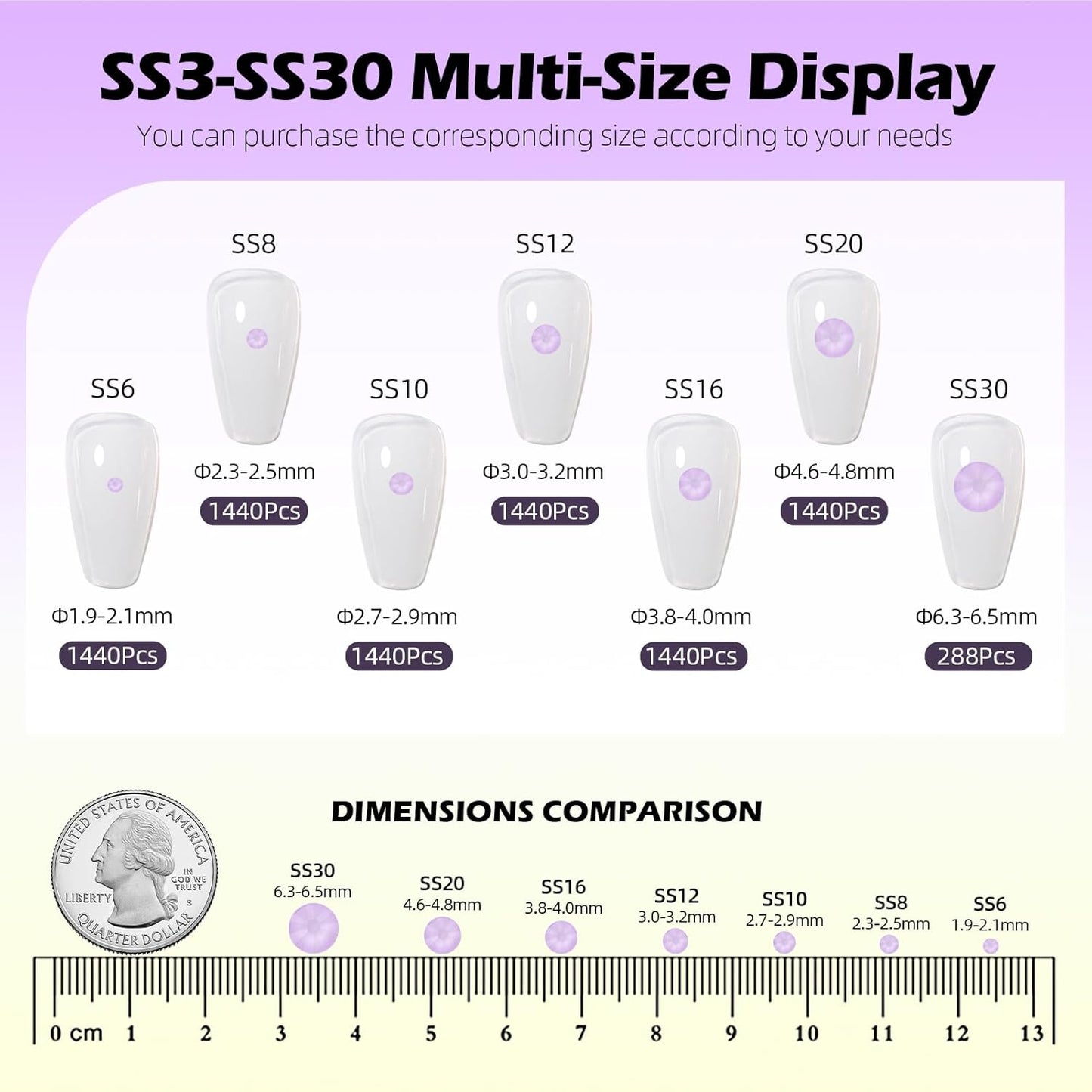 Mocha Lt.Purple Flatback Rhinestones, Glass Rhinestones for Nail Art and Craft, Glue Fix, Loose Crystal Gemstones(Mocha Lt.Purple, SS10, 1440pcs, 2.7-2.8mm)