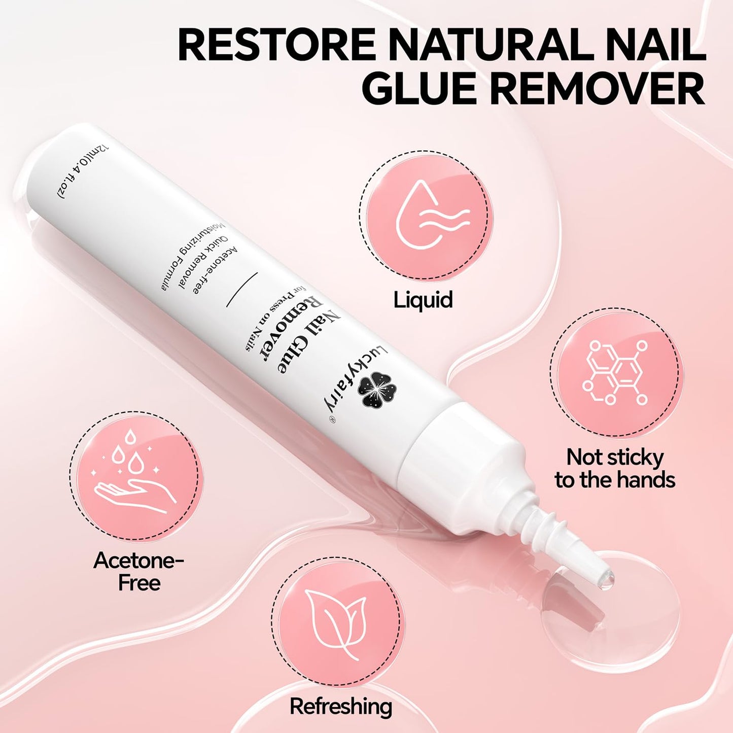 Nail Glue Remover for Press on Nails: Quick Removal Acrylic Nails Semi Solid Nail Glue Acetone-Free, Not for Gel Polish Base Coat Easy Removal Fake Nails, 2Pcs*12ml