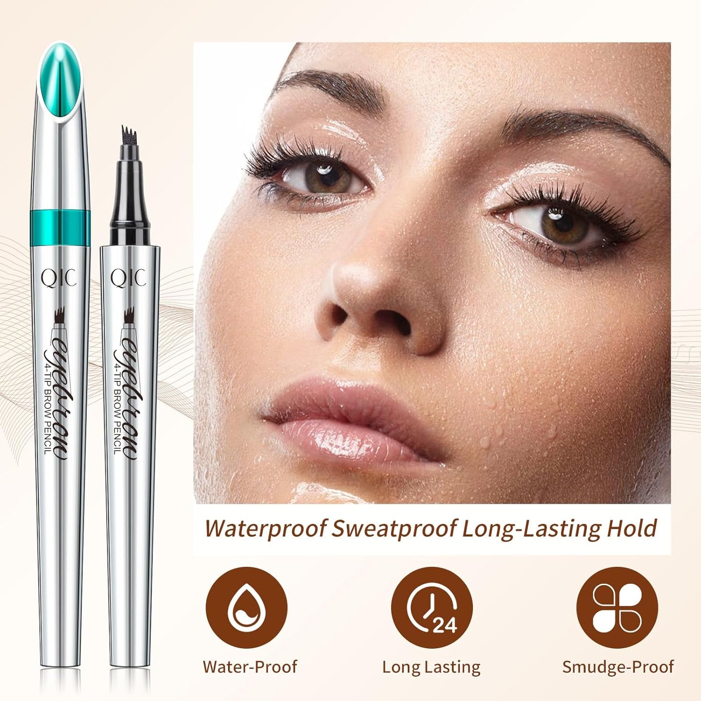 QIC Eyebrow 4 Tip Brow Pencil, Microblading Pen Waterproof Long-Lasting with Upgrade Micro-Fork Tip Applicator for Natural Brows (Gray-05)