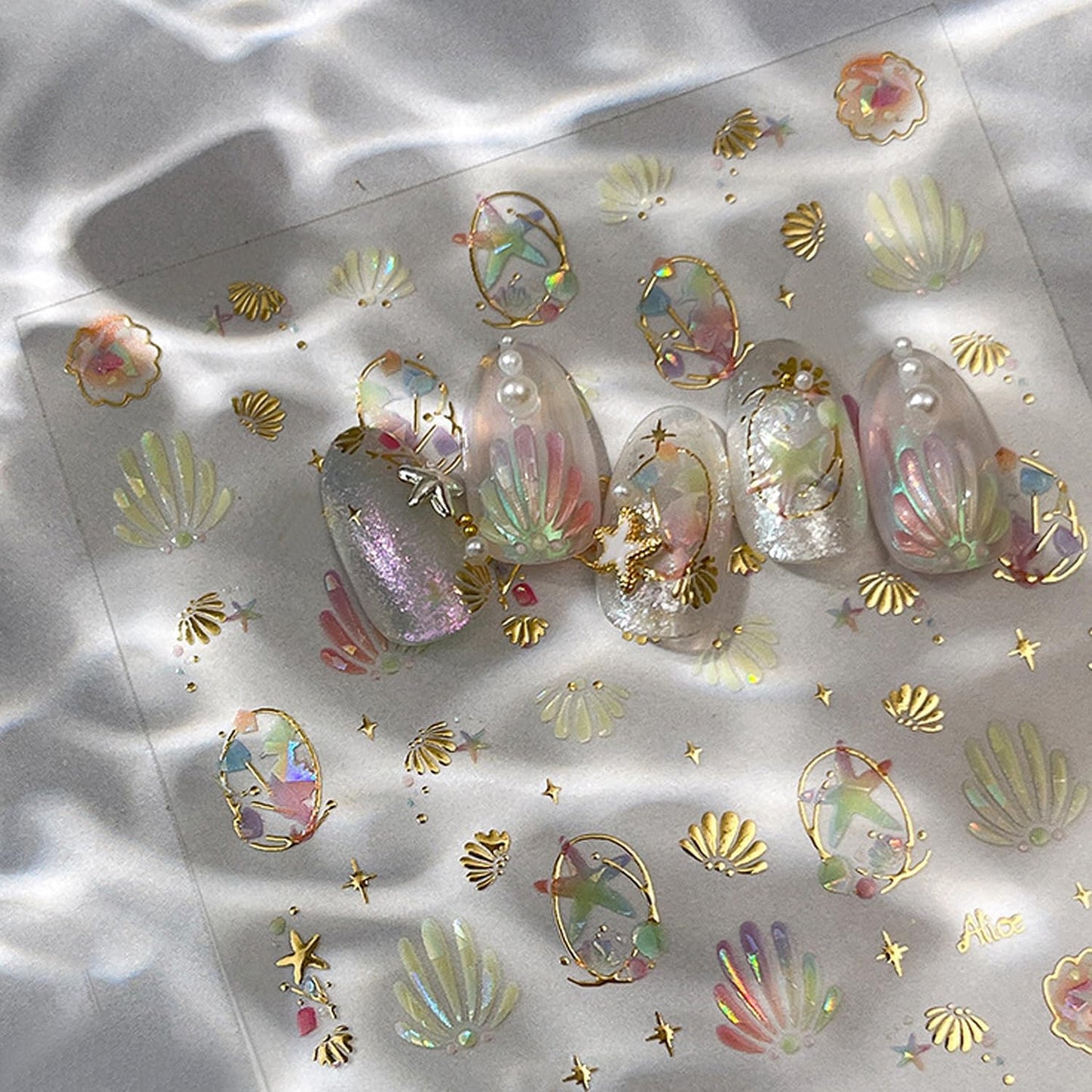 Summer Nail Stickers Starfish Nail Decals 3D Self-Adhesive Shiny Starfish Shell Nail Art Design Sticker Ocean Theme Nails Supplies Decoration Accessories for Women Acrylic Nails