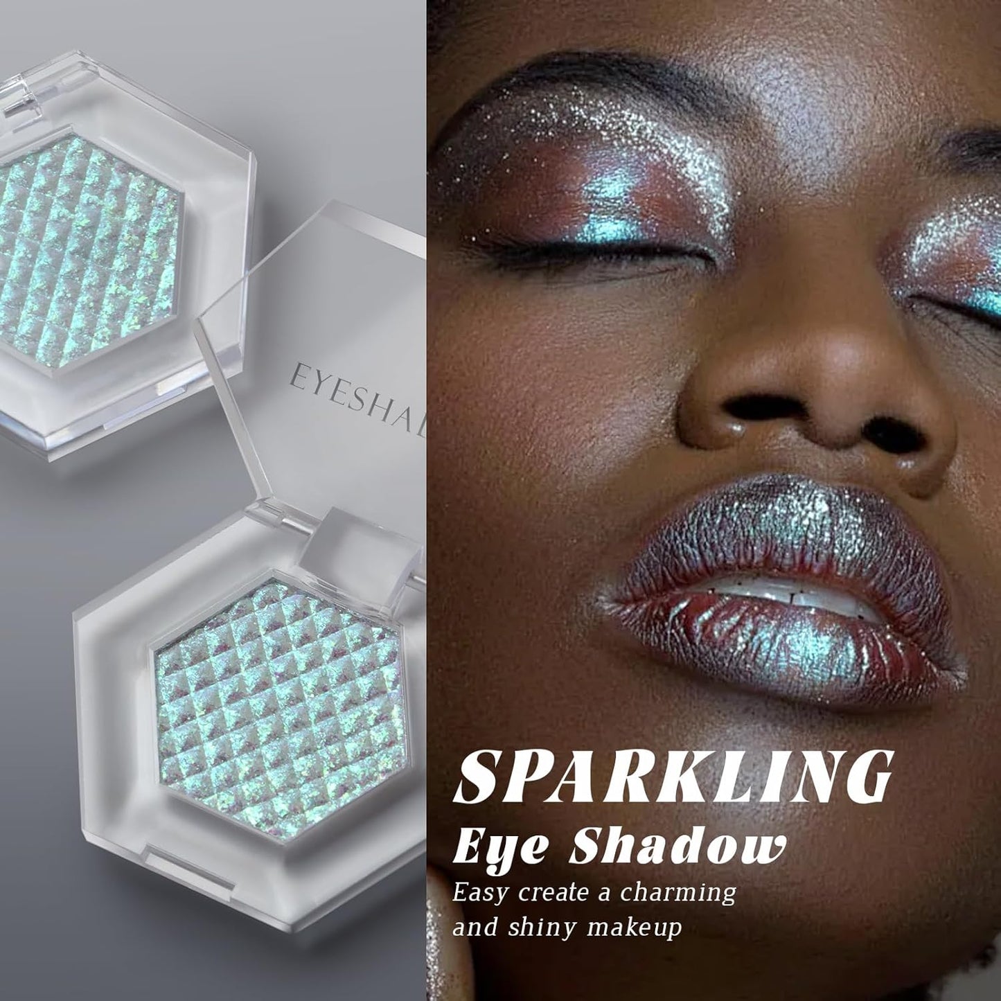 Chameleon Mermaid White Glitter Eyeshadow, Cream to Powder Shimmer Multichrome Single Eyeshadow, Sparkling Holographic Color Shifting Eye Brightener Highlighter Makeup Palette 01