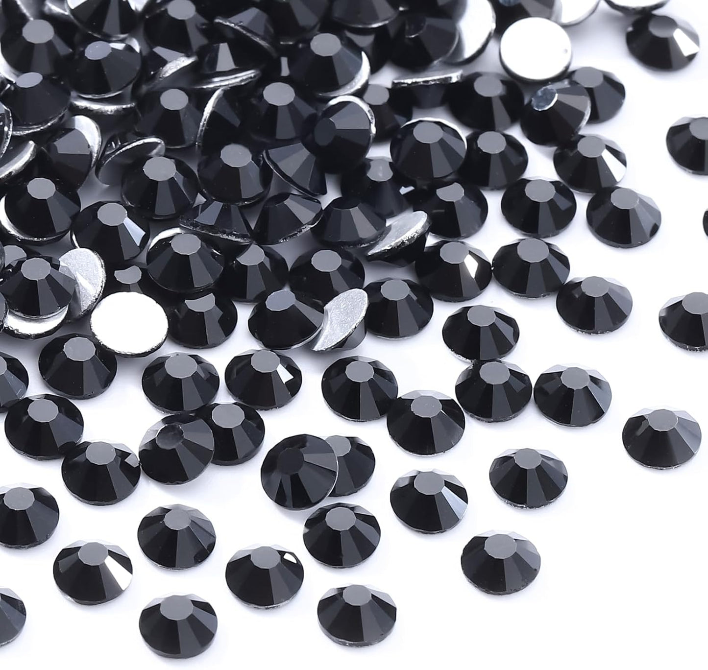 Black Flatback Rhinestones, Glass Rhinestones for Nail Art and Craft, Glue Fix, Loose Crystal Gemstones(Black, SS12, 1440pcs, 2.9-3.0mm)