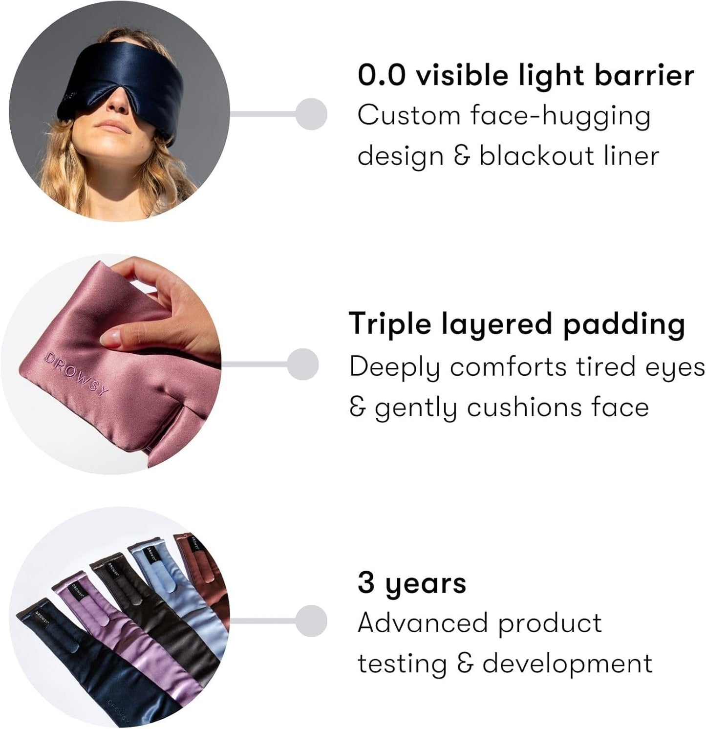 DROWSY Silk Sleep Mask. Face-Hugging, Padded Silk Cocoon for Luxury Sleep in Total Darkness. (Lavender Haze)