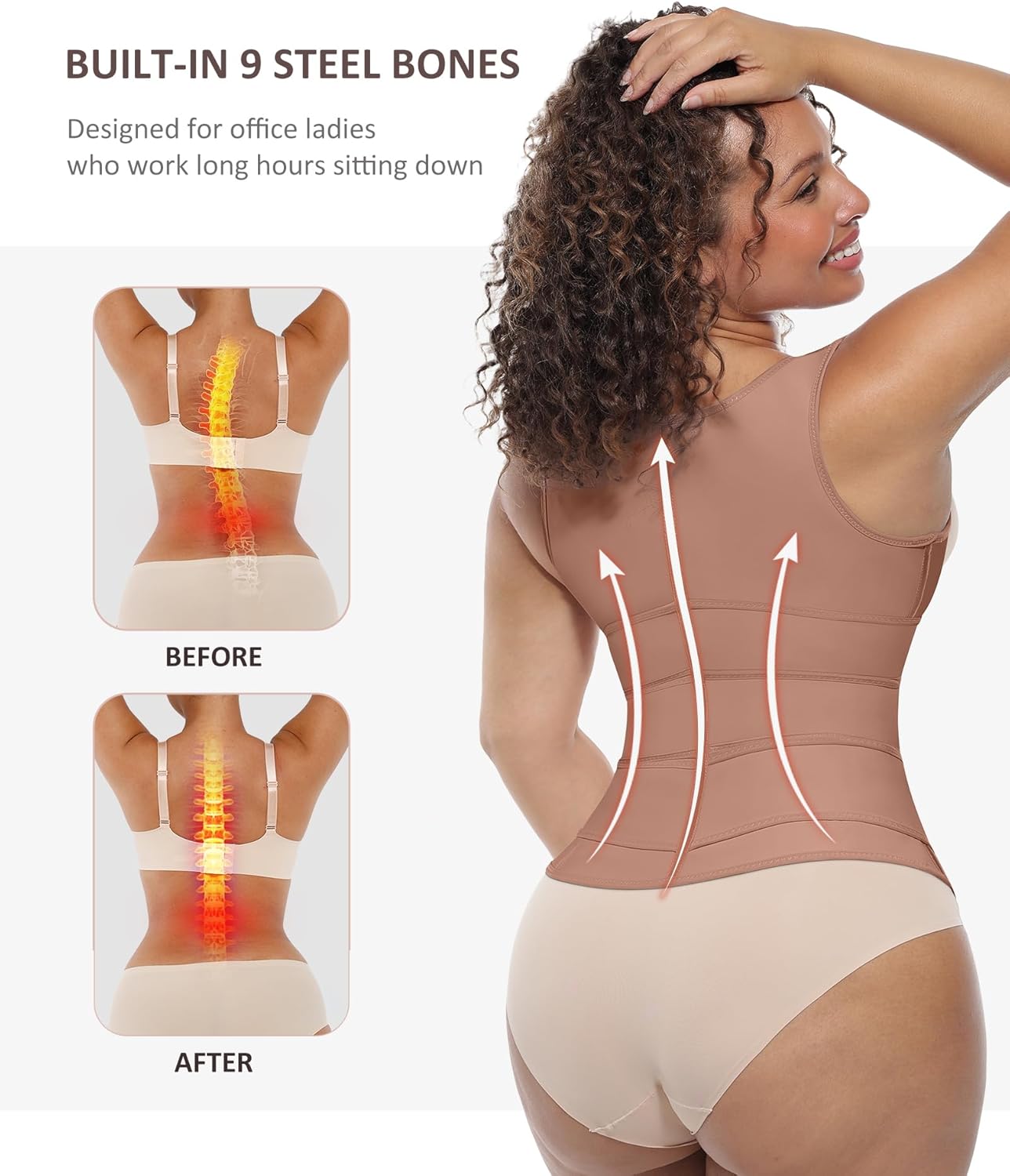 FeelinGirl Waist Trainer for Women Latex Waist Trainers Vest Plus Size Waist Cincher Corset 3 Belts Hooks Steel Bones