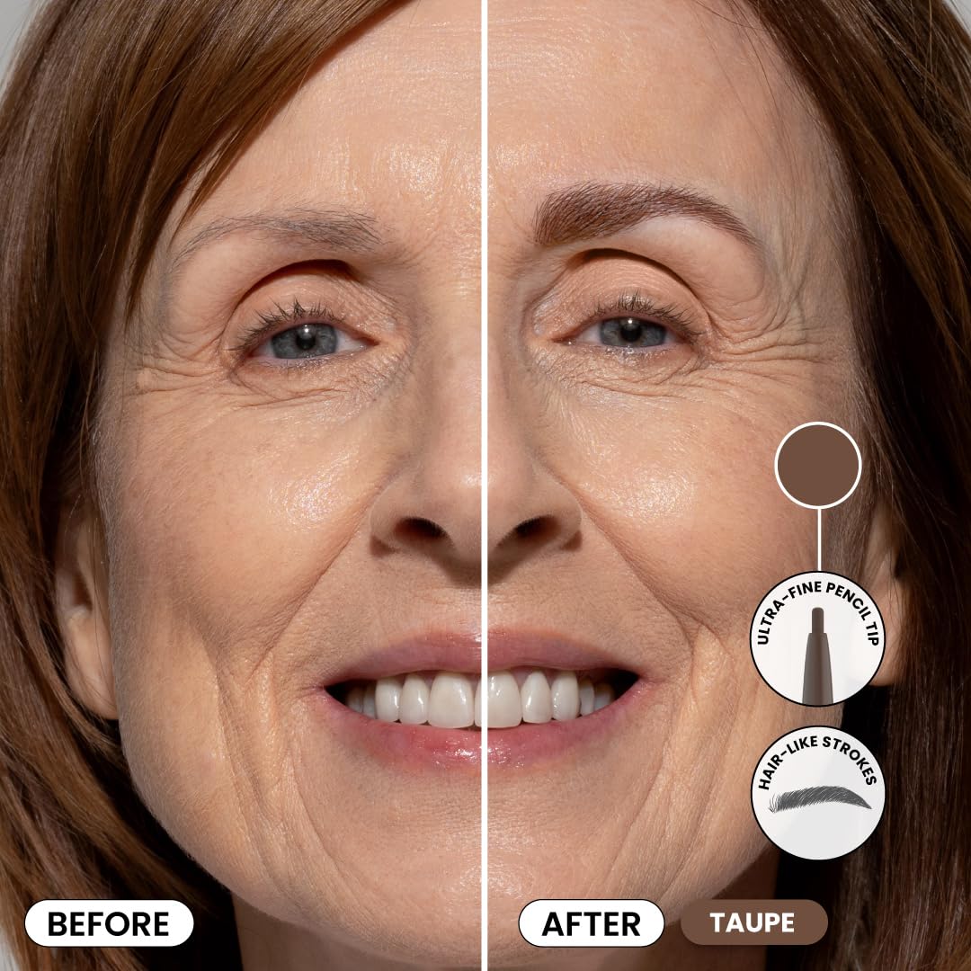 PrimeBrow Pencil for Mature Women – Ultra-Precise Tip for Natural, Hair-Like Strokes – Smudge-Proof & Long-Lasting Wear – Great for Thinning, Sparse, or Graying Brows (Taupe)