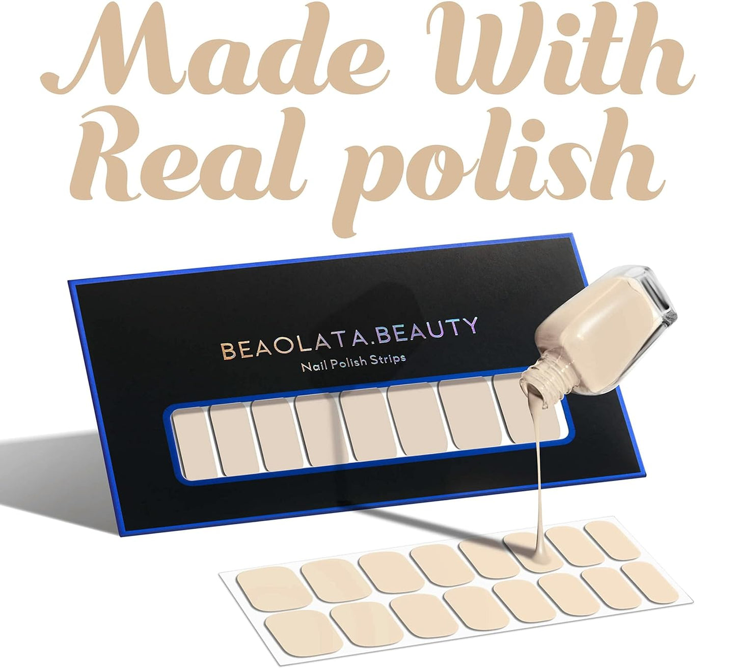 Nail Polish Strips, 32PCS Salon Quality Wraps, Long Lasting Gel Nail Stickers for Women Easy Apply& Remove (Nude Light Beige)
