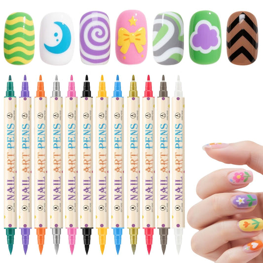 12 Colors Nail Art Pens Set, 3D Nail Polish Pens Quick-Drying Acrylic Paint Markers,For Nail Art Drawing Painting Nail Point Dotting Liner Pen, Nail Design Kit Manicure Tools Home & Salon DIY