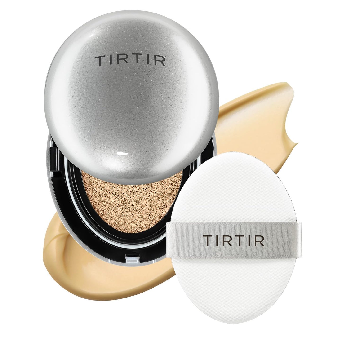 TIRTIR Mask Fit Aura Silver Cushion Foundation | Semi-glow Finish, Natural Coverage, Moisturizing, Lightweight, Korean cushion foundation (#24W Soft Beige, Full Size, 0.63 Fl Oz)